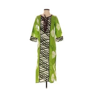 S Sung Green Printed Kaftan Cotton Maxi Small